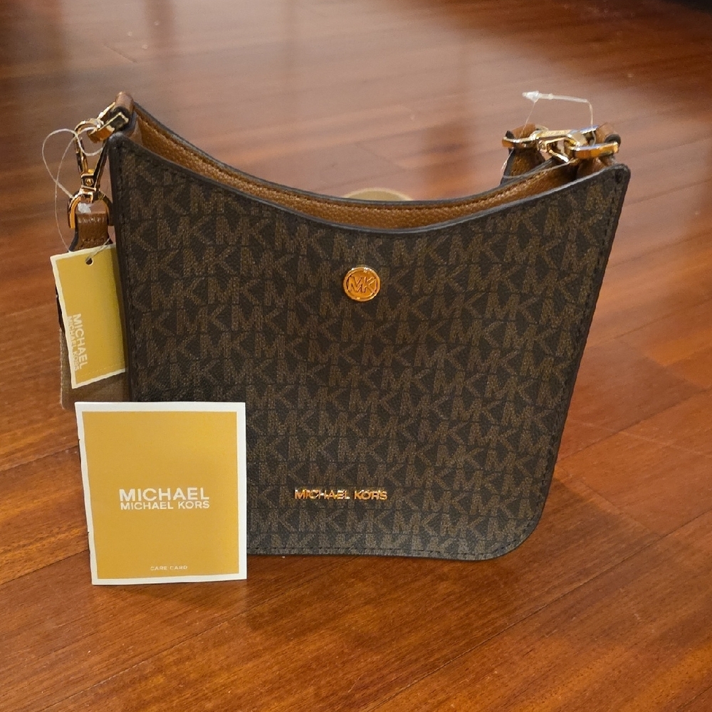 Michael Kors Brown MK Monogram Crossbody with Tan Strap - Picture 6 of 8